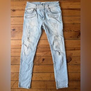 Pierre Balmain Distressed Skinny Jeans Light Blue Size 29